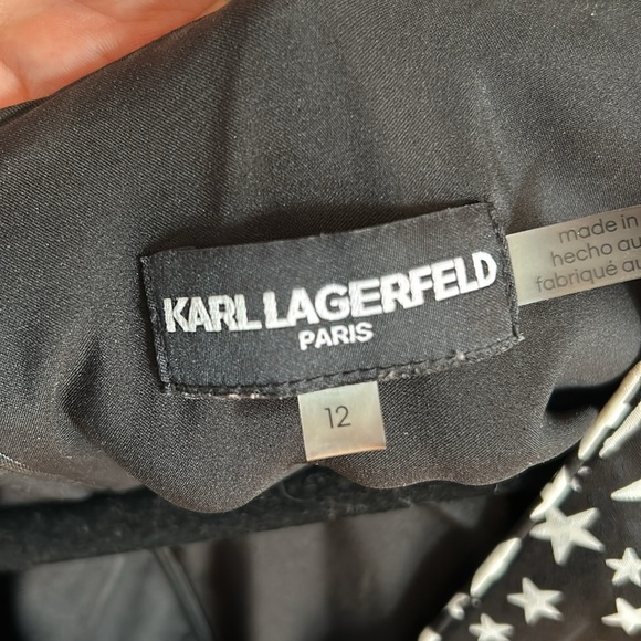 EUC Karl Lagerfeld Paris Star Printed Ruffle Dress  Black & White Size 12 - Picture 6 of 13